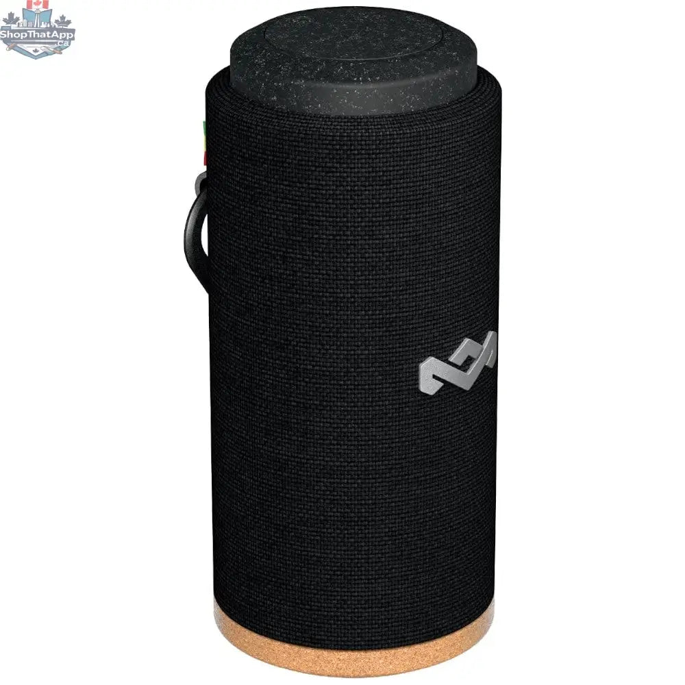 House of Marley waterproof No Bounds Sport speaker in black, rugged design, shown with textured waterproof exterior.