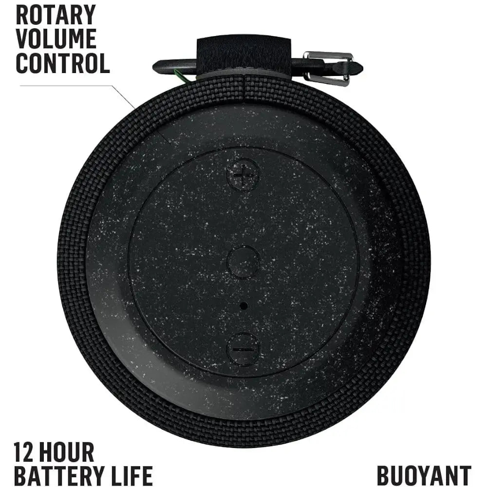 House of Marley waterproof No Bounds Sport speaker in black, showing rugged design and waterproof features.