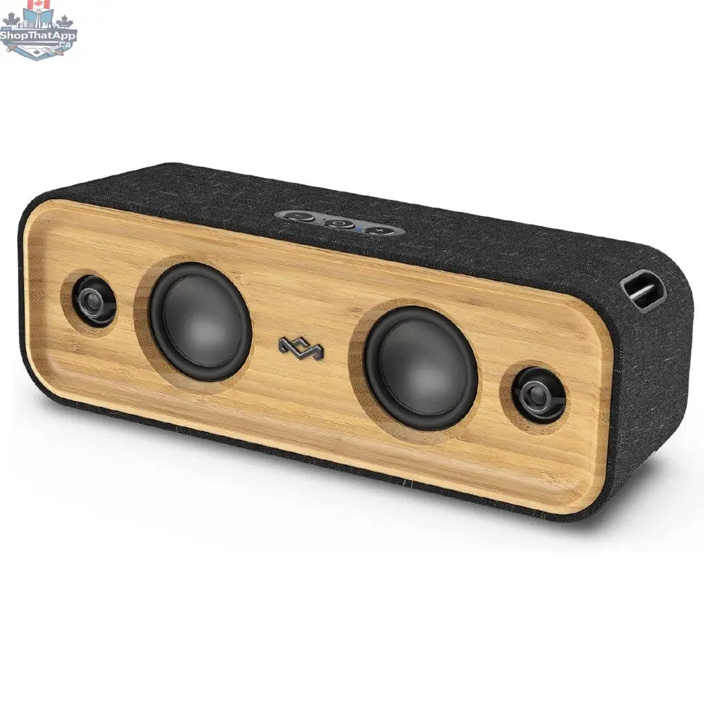 House of Marley Get Together 2 wireless Bluetooth speaker in black, featuring fabric grille and compact design for portable audio.
