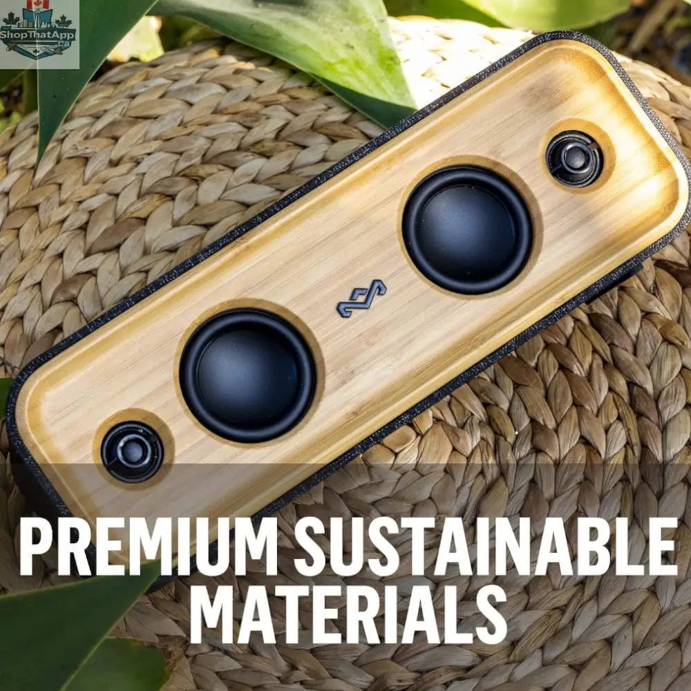House of Marley Get Together 2 Bluetooth speakers in black, showing the compact design and control buttons.