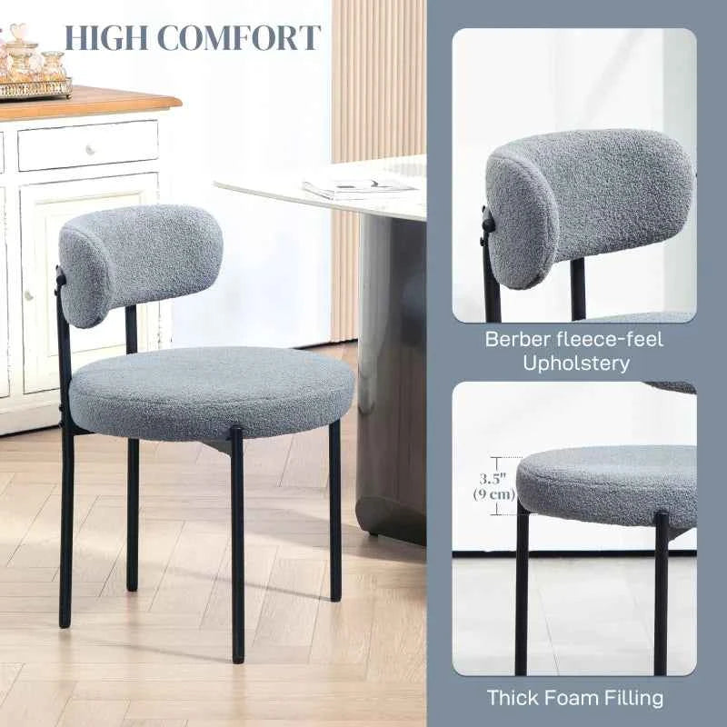 Cruz Modern Dining Chairs with Berber-Fleece Back-Set of 4-Grey