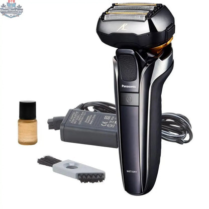 Refurbished Panasonic wet-dry shaver with smart lock, showing close-up of shaver head and ergonomic grip.