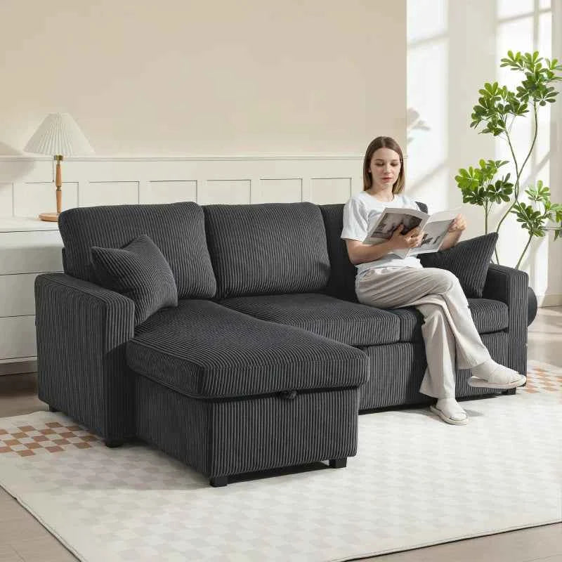 Leo 81" Sleeper Sectional with Storage Chaise-Dark Grey