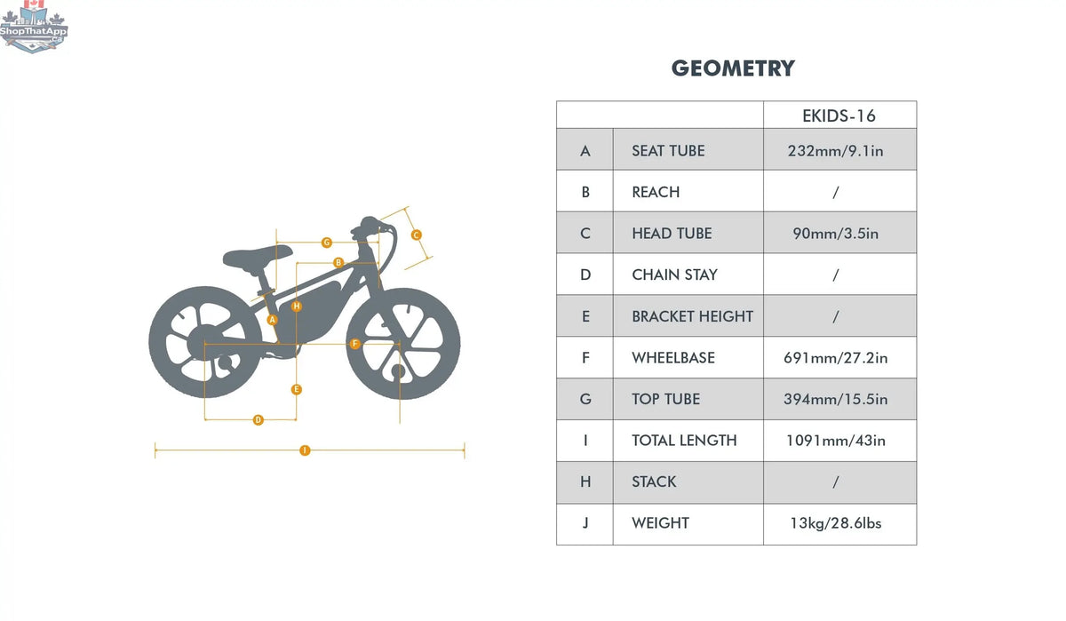 E-Vélo EUNORAU QUEBEC EKIDS16 1.0 electric bicycle with black frame, ergonomic handlebars, and battery pack for kids.