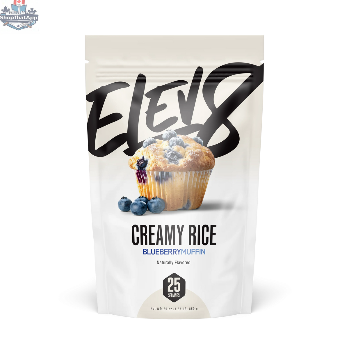 Cream of Rice blueberry muffin flavor by Elev8, showing a close-up of the prepared blueberry muffin cream of rice dish.