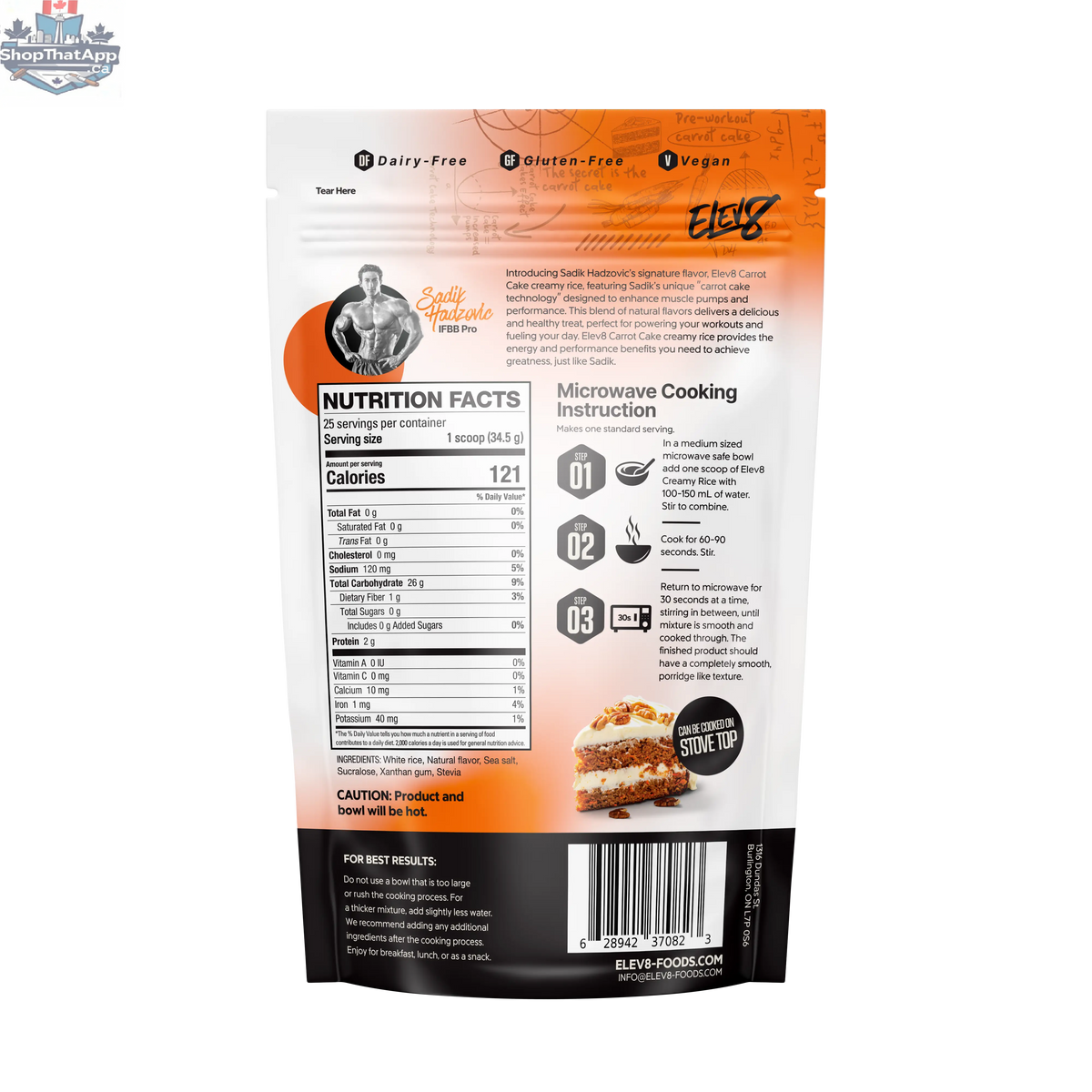 Cream of Rice dessert featuring carrot cake flavor by Elev8, shown in a serving dish with a creamy, textured appearance.