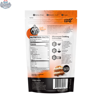Cream of Rice dessert featuring carrot cake flavor by Elev8, shown in a serving dish with a creamy, textured appearance.