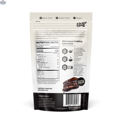 Cream of rice chocolate cake recipe by Elev8 featuring rich chocolate layers and creamy texture in a visually appealing presentation.