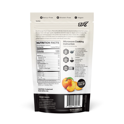 Cream of Rice Elev8 Georgia Peach fragrance with sweet, juicy aroma, presented in a natural setting on a textured background.