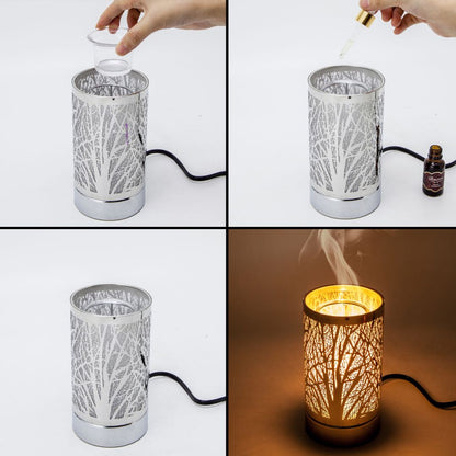 7" touch lamp-Fragrance Wax Melts Warmer -Electric Candle Essential Oil Burner-Metal Silver Sunflower Table Decor