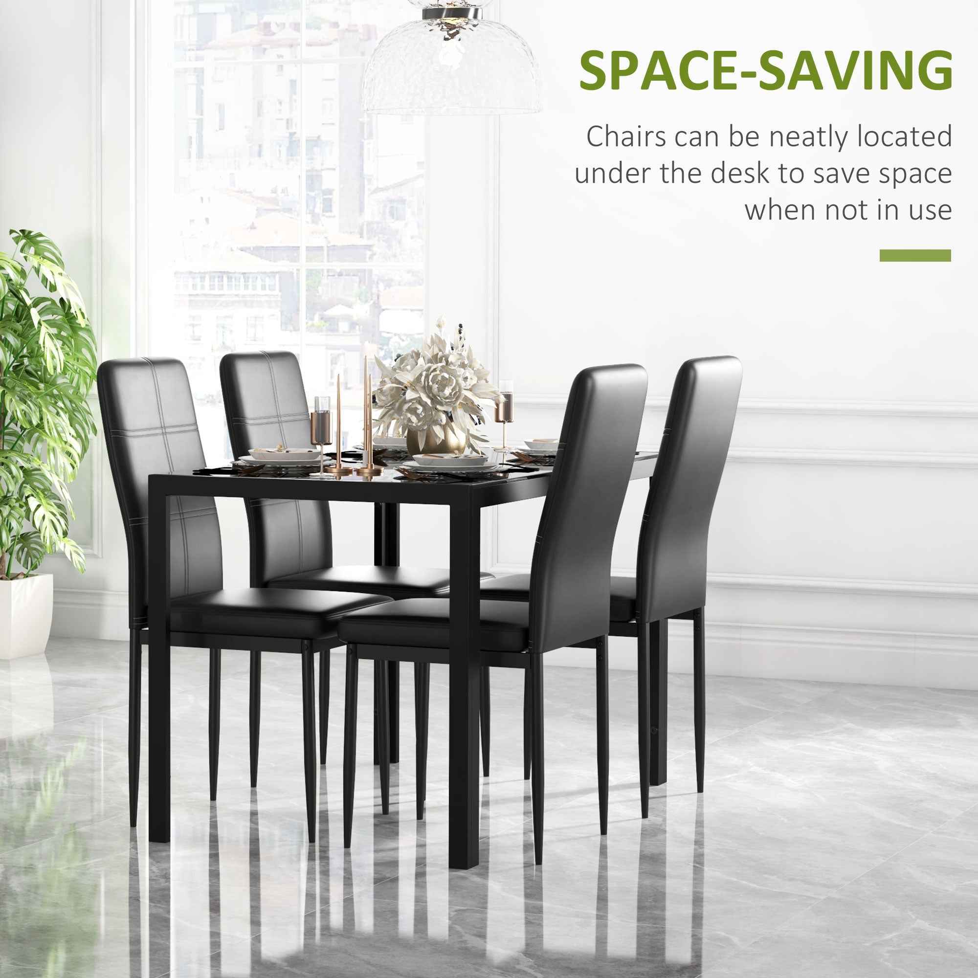 Zaya 5-Piece Rectangular Glass Dining Set for Small Spaces-Black
