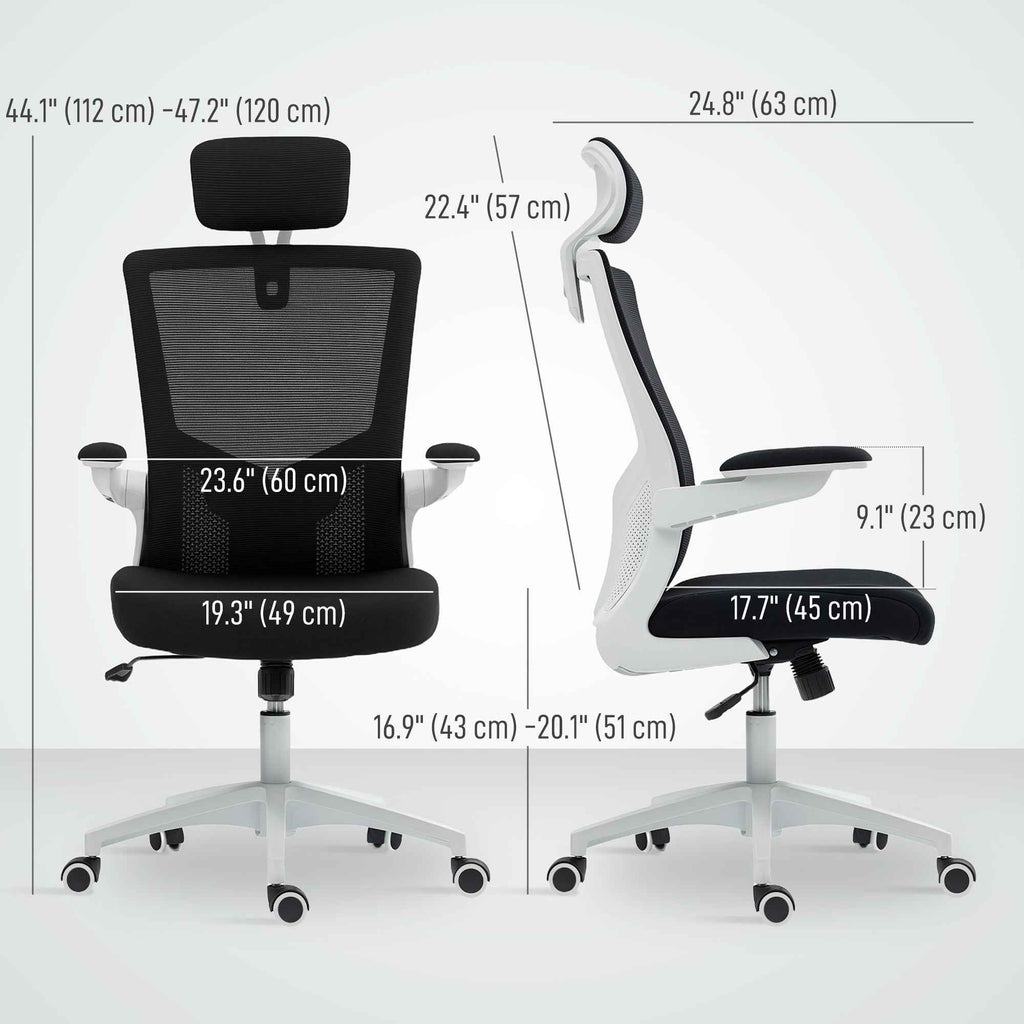 Andre Ergonomic Office Chair with 2D Lumbar Support and adjustable Headrest-Black/White