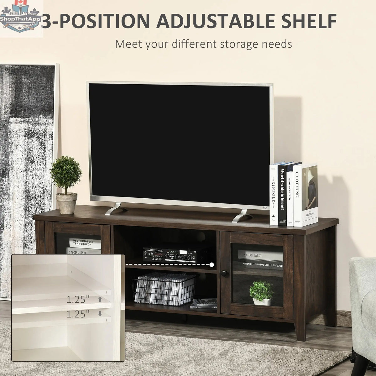 MacKenzie TV Stand for TVs up to 65 inches-Coffee Brown - Shopthatapp.ca