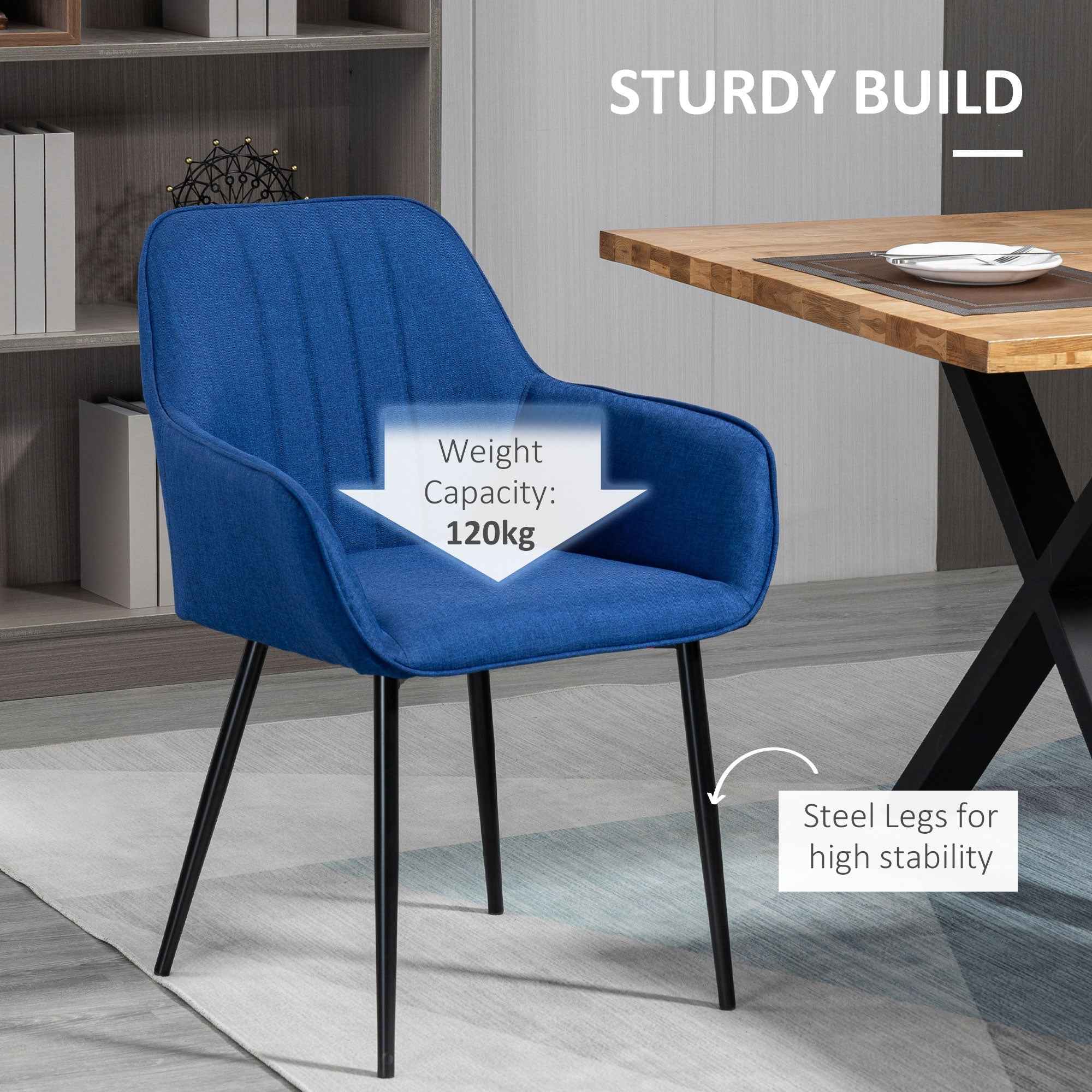 Robbie Modern Dining Chairs Set of 2 with Armrest-Dark Blue