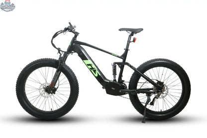 E-Vélo EUNORAU QUEBEC FAT-HS Hunter X8 electric bicycle with thick tires and sleek frame, designed for off-road adventure.