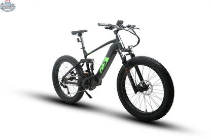 Electric bicycle FAT-HS Hunter X8 by E-Vélo EUNORAU QUEBEC featuring a sturdy frame, fat tires, and sleek design for adventure riding.
