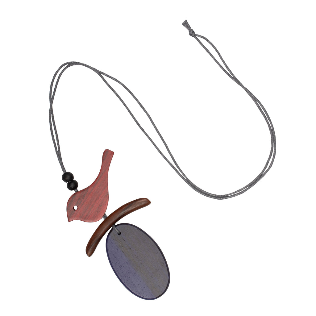 Tinted Wood Bird Necklace on Branch - Unique Nature-Inspired Jewelry - Shopthatapp.ca