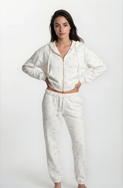 Camille Cotton Floral Zip Hoodie Jogger Set 2PC Leisure Outfit - Shopthatapp.ca