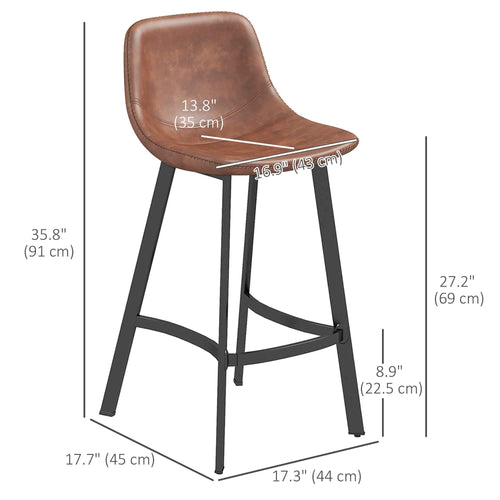 Andre Counter Height Stools with  Backrest and Steel Legs-Set of 2-Brown