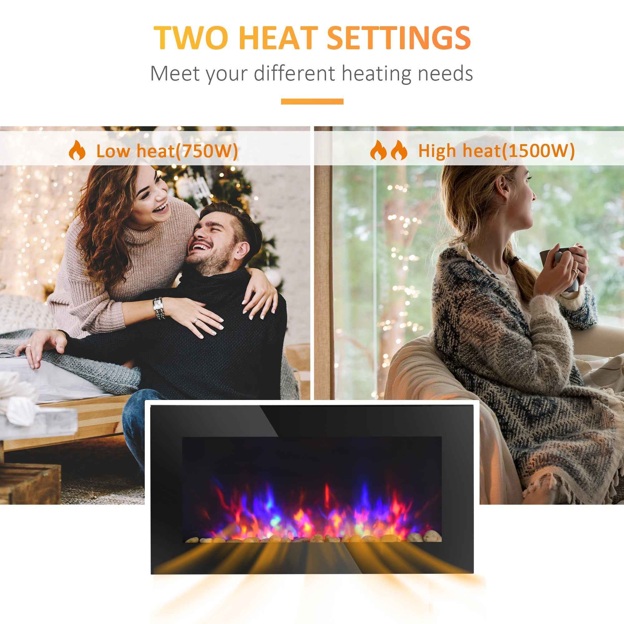 Marley 36" Thin Freestanding/Wall Mounted Electric Fireplace Heater with Eco Mode