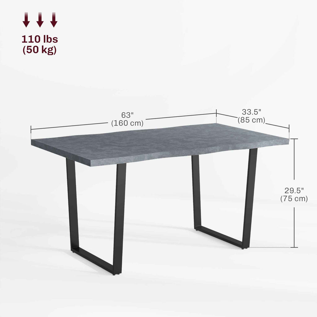 Ashton 63" Dining Table with Wave-edged Tabletop and Steel Legs-Cement Grey