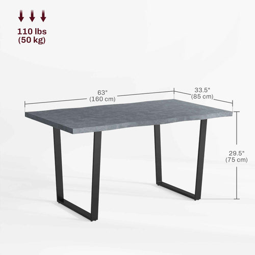 Ashton 63" Dining Table with Wave-edged Tabletop and Steel Legs-Cement Grey