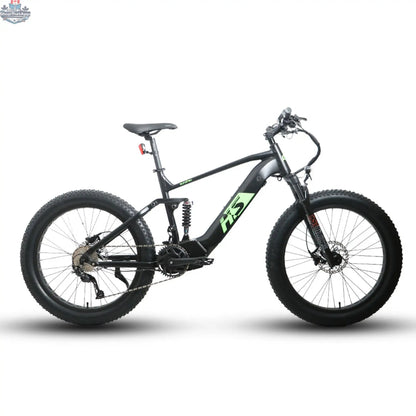E-Vélo EUNORAU QUEBEC Fat-HS Hunter X8 electric bicycle with green frame and fat tires, designed for adventurous riding.