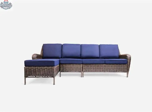 Krikacy Cambridge wicker outdoor sectional set with three pieces, including a left arm chaise lounge and matching cushions.