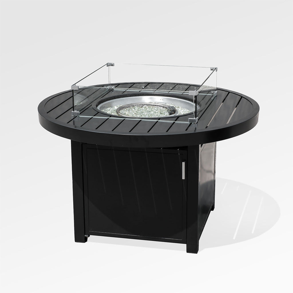 Outdoor Black Aluminum Round Fire Pit Table with Wind Guard and Cover