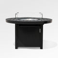 Outdoor Black Aluminum Round Fire Pit Table with Wind Guard and Cover