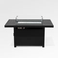 Outdoor Black Aluminum Rectangle Fire Pit Table with Wind Guard and Cover