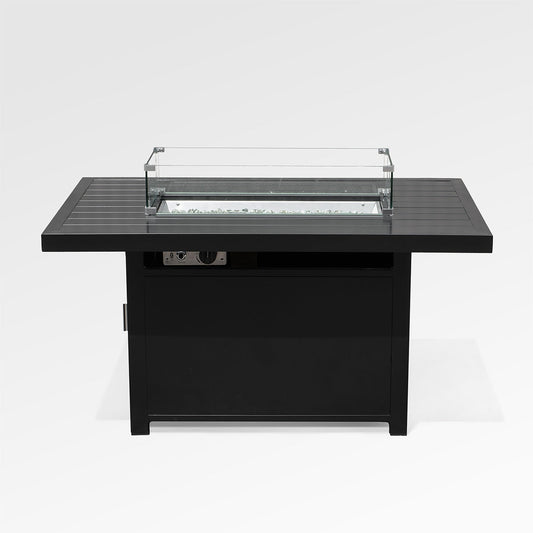 Outdoor Aluminum Fire Pit Table with Wind Guard and Cover - Black Rectangle Design - Shopthatapp.ca