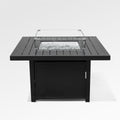 Outdoor Black Aluminum Square Fire Pit Table with Wind Guard & Cover