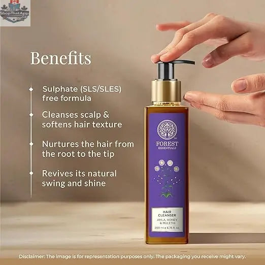 Forest Essentials Amla Honey Shampoo with Mulethi for nourishing hair, showing the herbal shampoo bottle with natural ingredients.