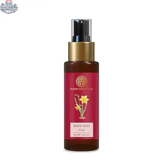 Forest Essentials Nargis Body Mist with aloe vera, a floral perfume spray for all-day hydration and subtle fragrance.