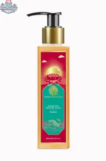 Forest Essentials Silkening Shower Wash Soundarya in a 200ml bottle, featuring a luxurious, fragrant liquid for nourishing skin.