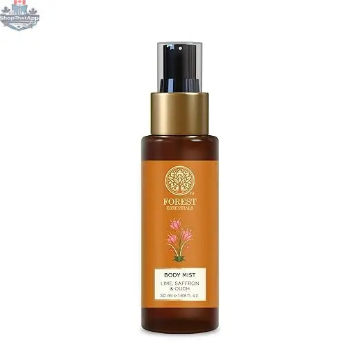Forest Essentials Lime Saffron Oudh fragrant body mist in travel size, with a refreshing citrus and warm woody scent.