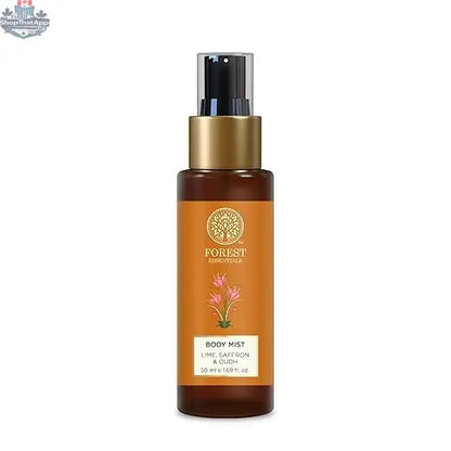 Forest Essentials Lime Saffron Oudh fragrant body mist in travel size, with a refreshing citrus and warm woody scent.