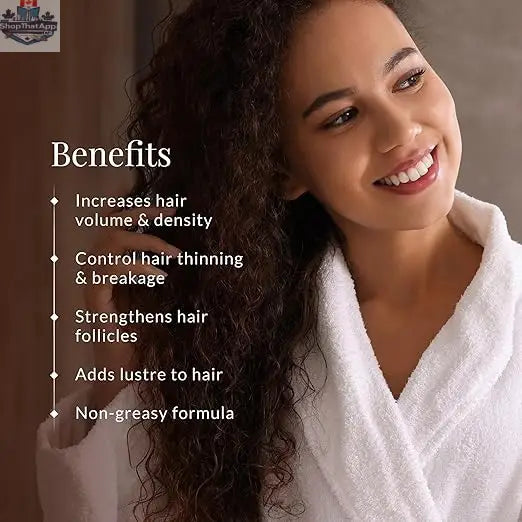 Forest Essentials hair thickening spray with bhringraj and shikakai, showing spray bottle and natural ingredients for hair volume.