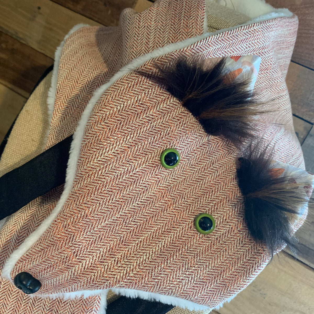 #jimmythefox Textile Scarf/ Wall Hanging Art/ Couch Swag (M/L) Adult/ Herringbone Fox/ Rust/ Fleece/Faux Fur