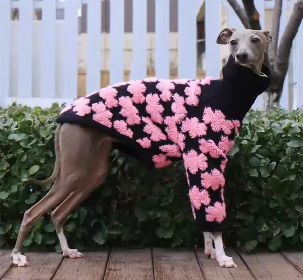 Pawsh Petals Sweater – Pink & Black Crochet Luxe Knit - Shopthatapp.ca