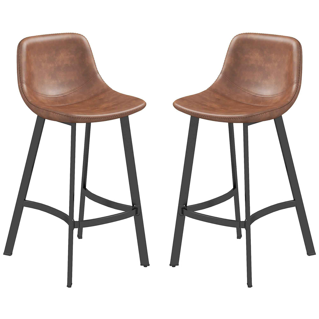 Andre Counter Height Stools with  Backrest and Steel Legs-Set of 2-Brown