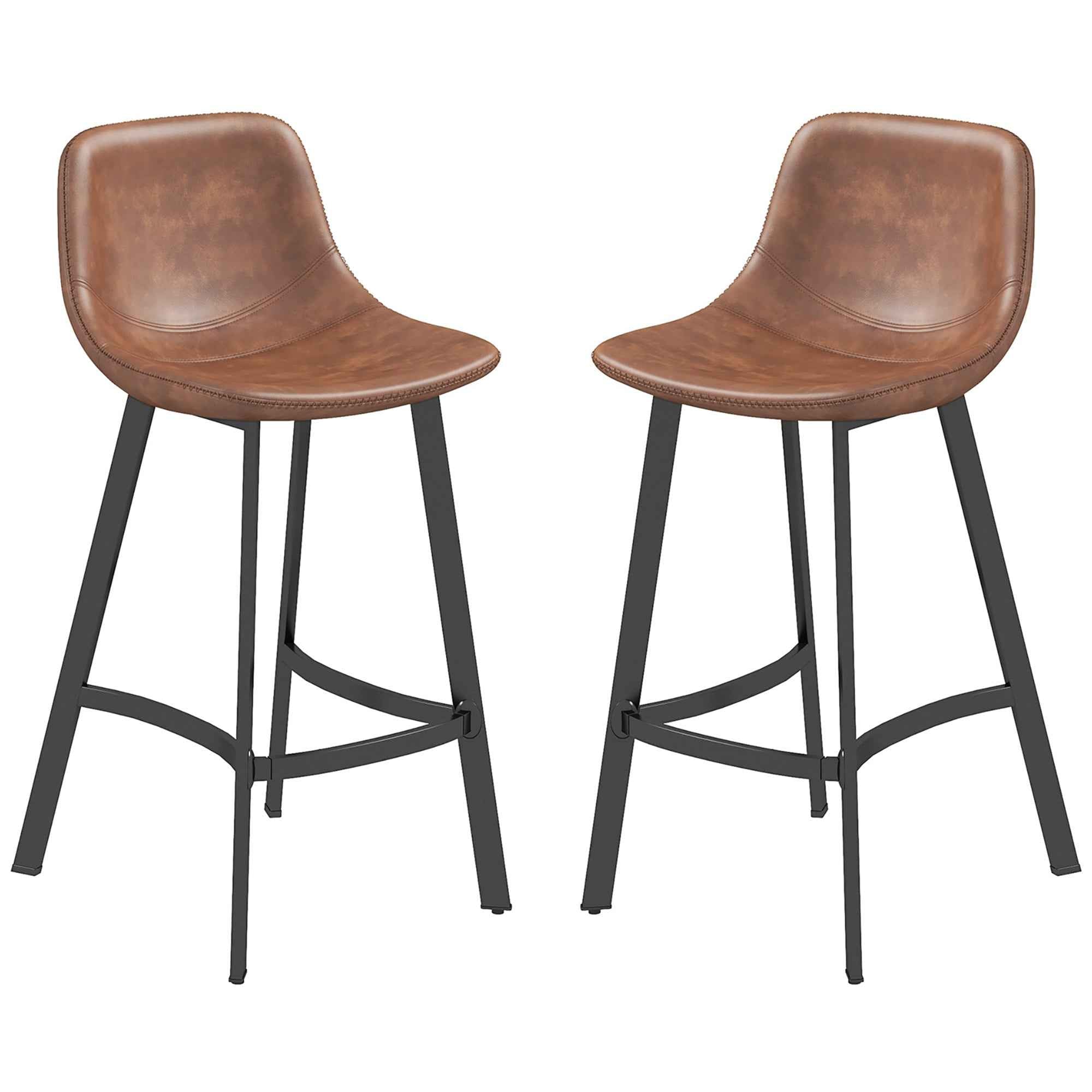 Andre Counter Height Stools with  Backrest and Steel Legs-Set of 2-Brown