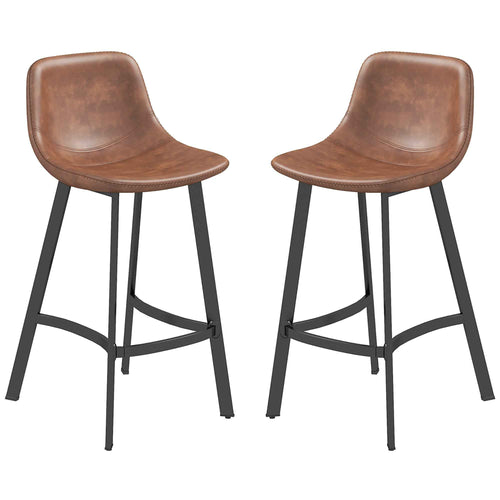 Andre Counter Height Stools with  Backrest and Steel Legs-Set of 2-Brown