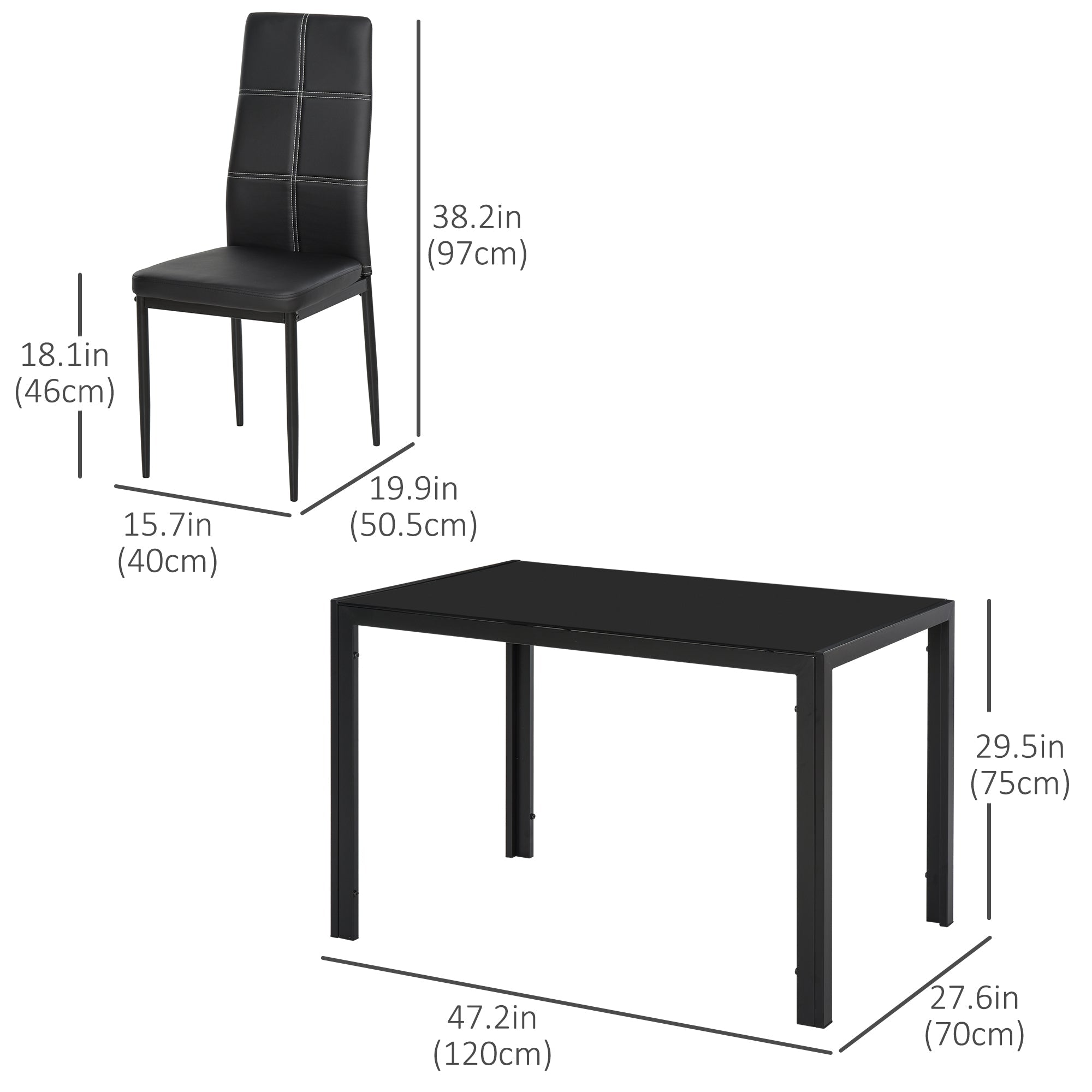 Zaya 5-Piece Rectangular Glass Dining Set for Small Spaces-Black - Shopthatapp.ca