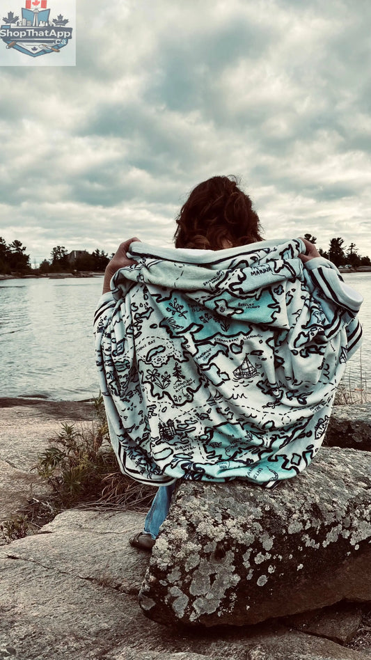 Cozy Map Blanket | GBAYCo. Pointe Au Baril Edition - Shopthatapp.ca