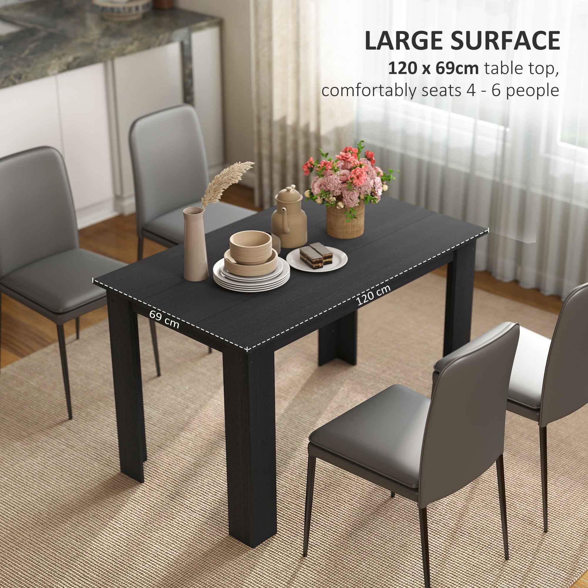 Spencer 47" Dining Table for 4-6 People-Black