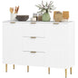 White Ellis modern kitchen cabinet with three drawers, stylish buffet or hallway storage by SLOTH Nation.