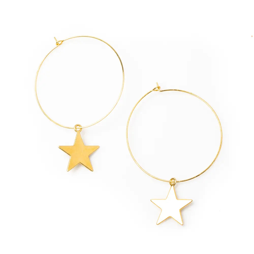 Gold plated star hoop earrings by Suzie Blue Canada featuring stylish and elegant jewelry design, perfect for everyday wear.