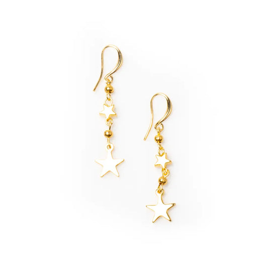 Gold-plated star drop earrings by Suzie Blue Canada featuring a stylish, elegant design perfect for accessorizing.